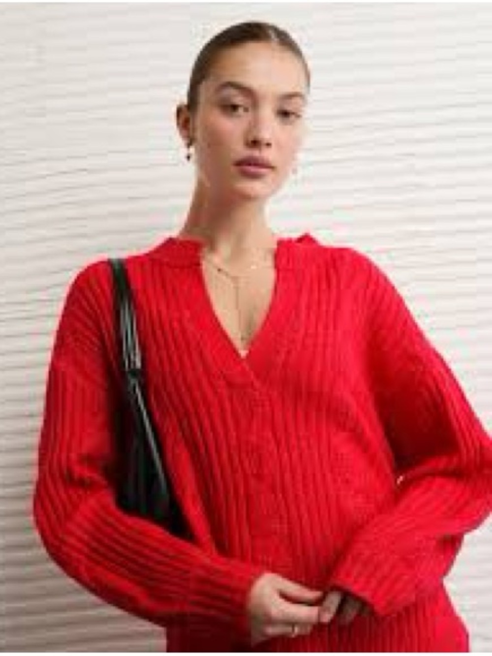 American Eagle Red Cable Knit V-Neck Sweater